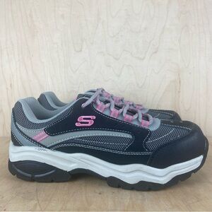 Skechers Work Black Grey and Pink Steel Toe Lace-Up Sneakers Women’s Size 7.5